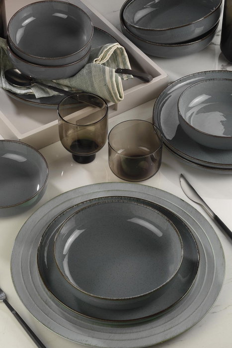 Hermia Vajilla de Porcelana Gris de 12 Piezas